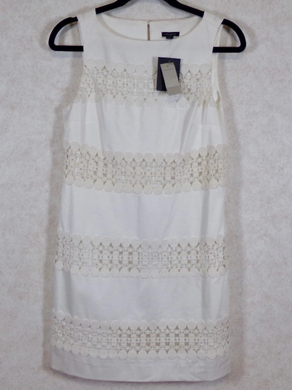 NWT Ann Taylor White Mini Dress, Perforated Crochet Accents,Soft Lining, Zip Sz4